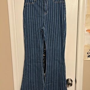 Cello Blue and White Flare Jeans with Pinstripes